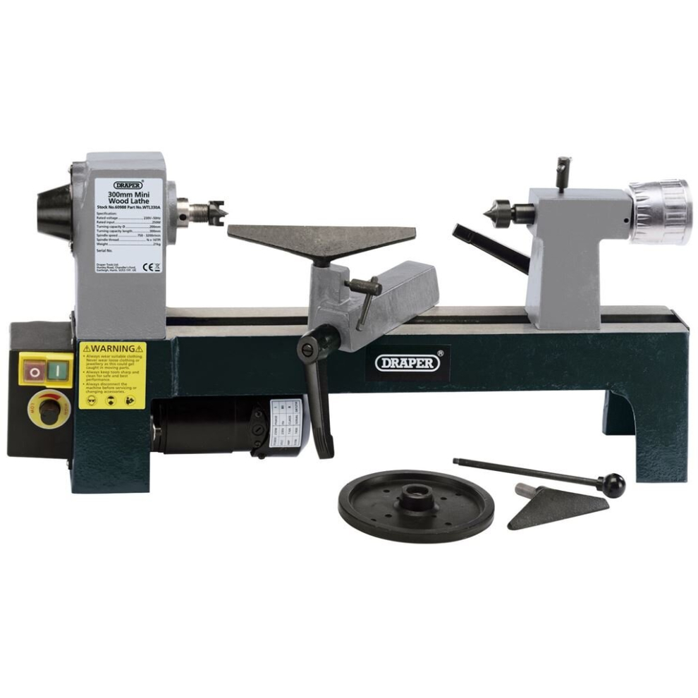 B&Q -  230V Mini Wood Lathe 250W Variable Speed Cast Iron Bed Workbench Turning Kit - Image 10