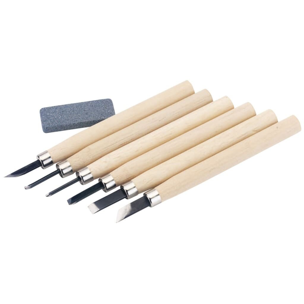 Wood Carving Set with Sharpening Stone (7 Piece)