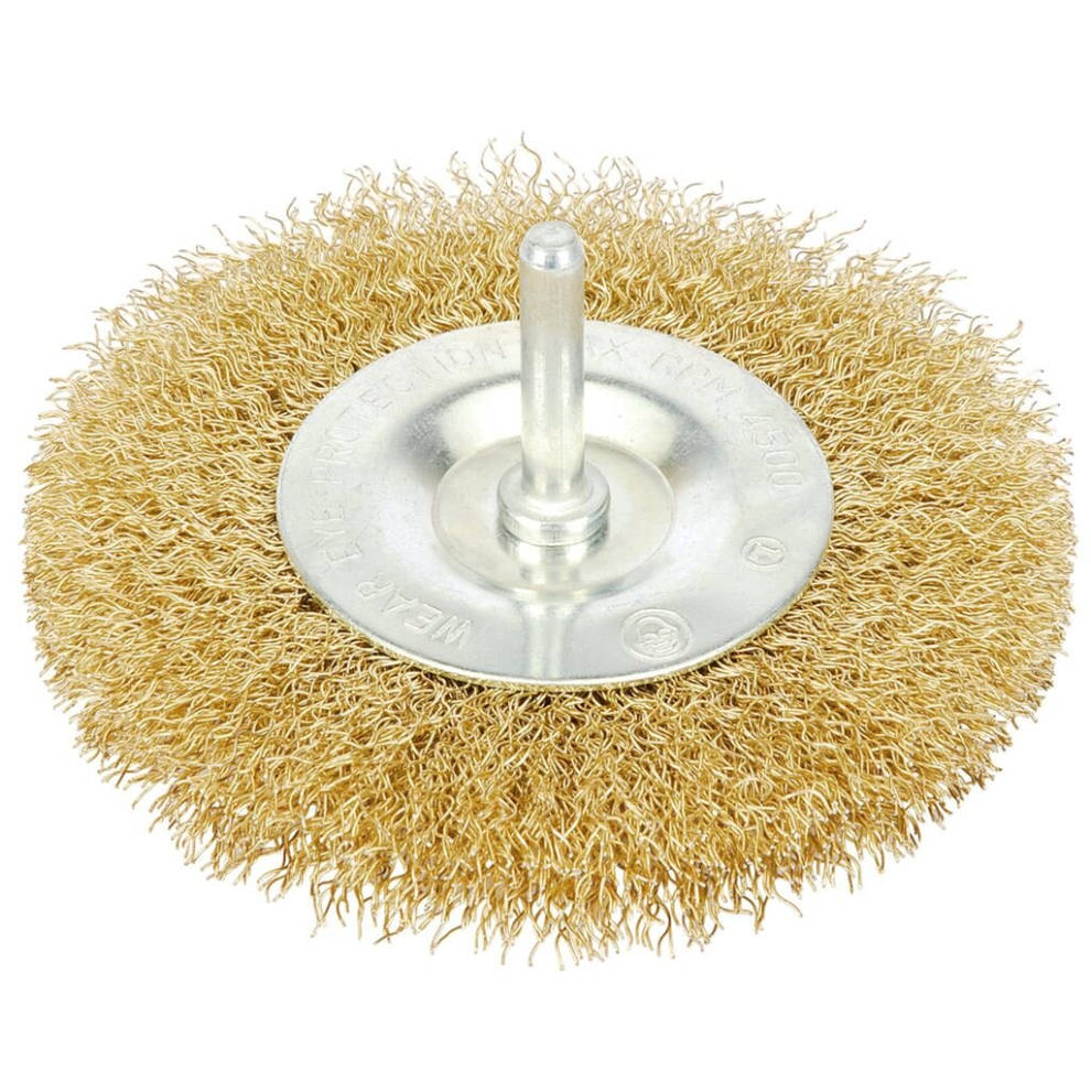 Brassed Steel Crimped Wire Wheel Brush, 100mm