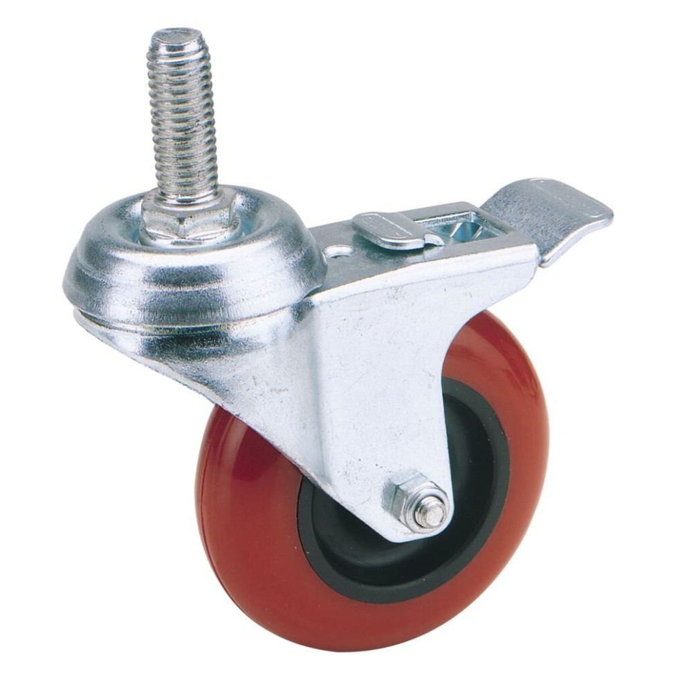 Swivel Bolt Fixing Polyurethane Wheel with Brake, 100mm Diameter, S.W.L. 125kg