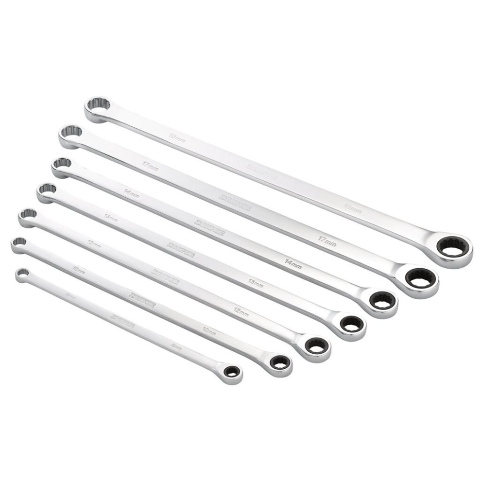 Draper 27778 Draper HI-TORQ Metric Extra-Long Double Ring Ratchet Spanner Set (7 - Image 8