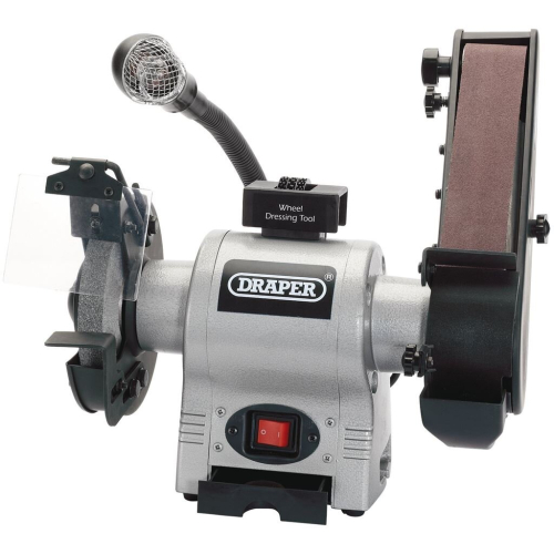 Draper Bench Grinder with Sanding Belt and Worklight, 150mm, 370W