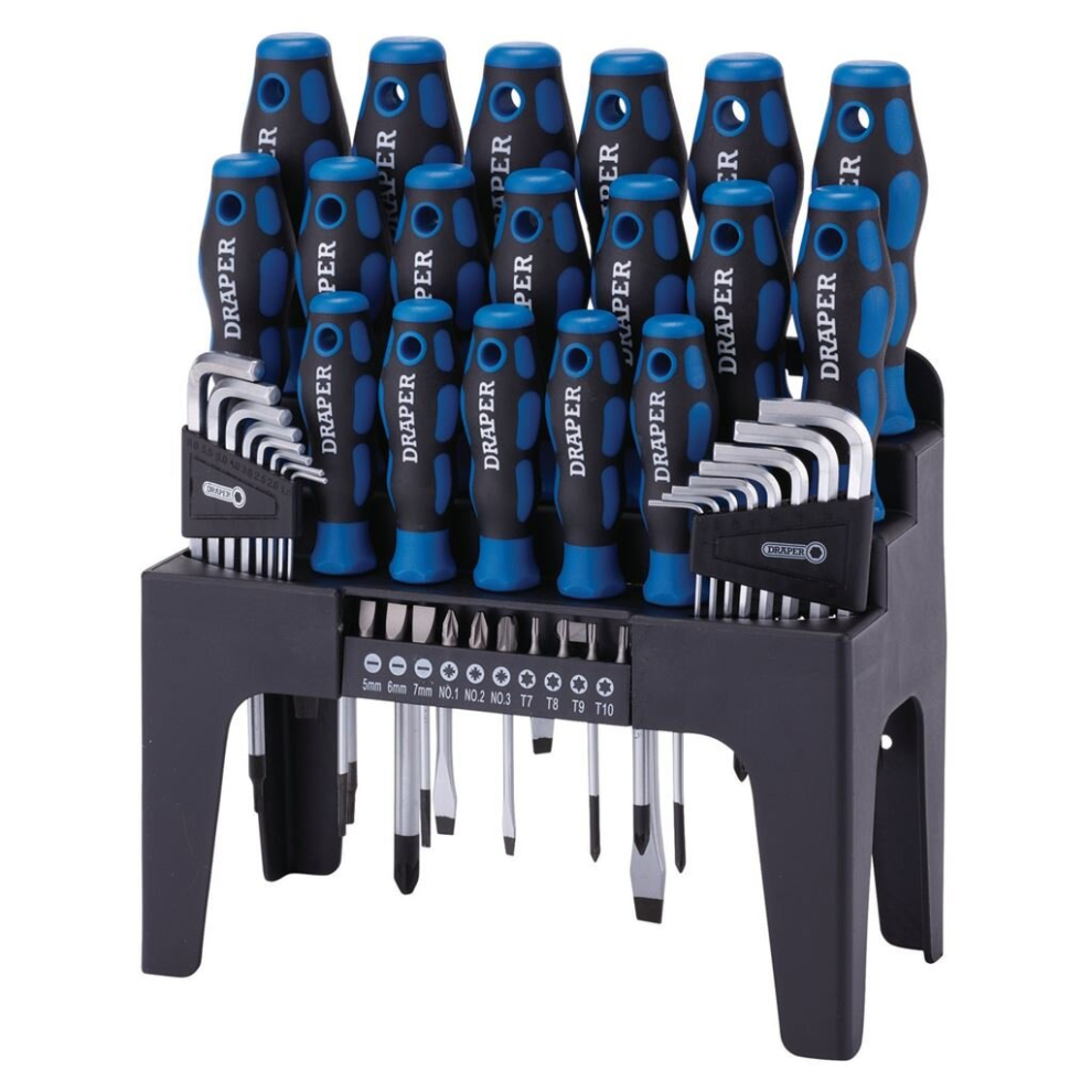 Soft-Grip Screwdriver, Hex Key & Bit Set - 44-Piece Chrome Vanadium Steel with Satin Chrome Finish