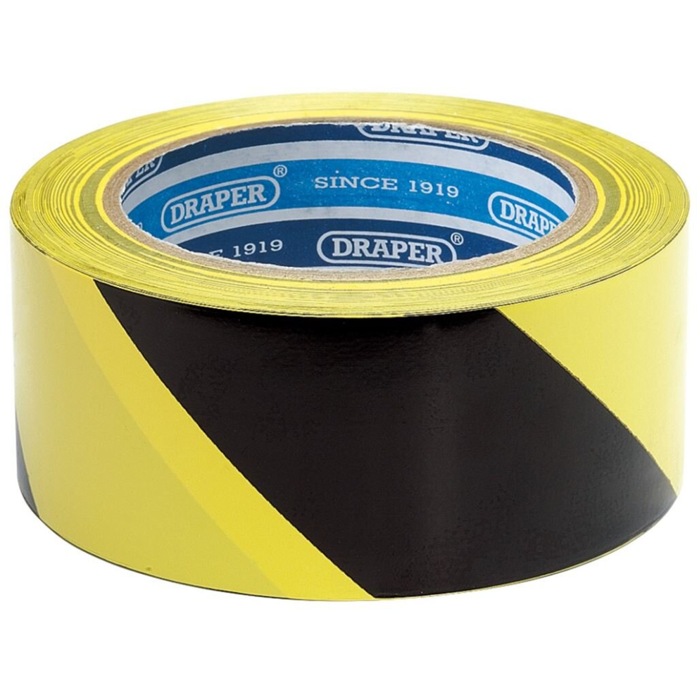 Draper Adhesive Hazard Tape Roll, 33M X 50Mm, And Black/Yellow