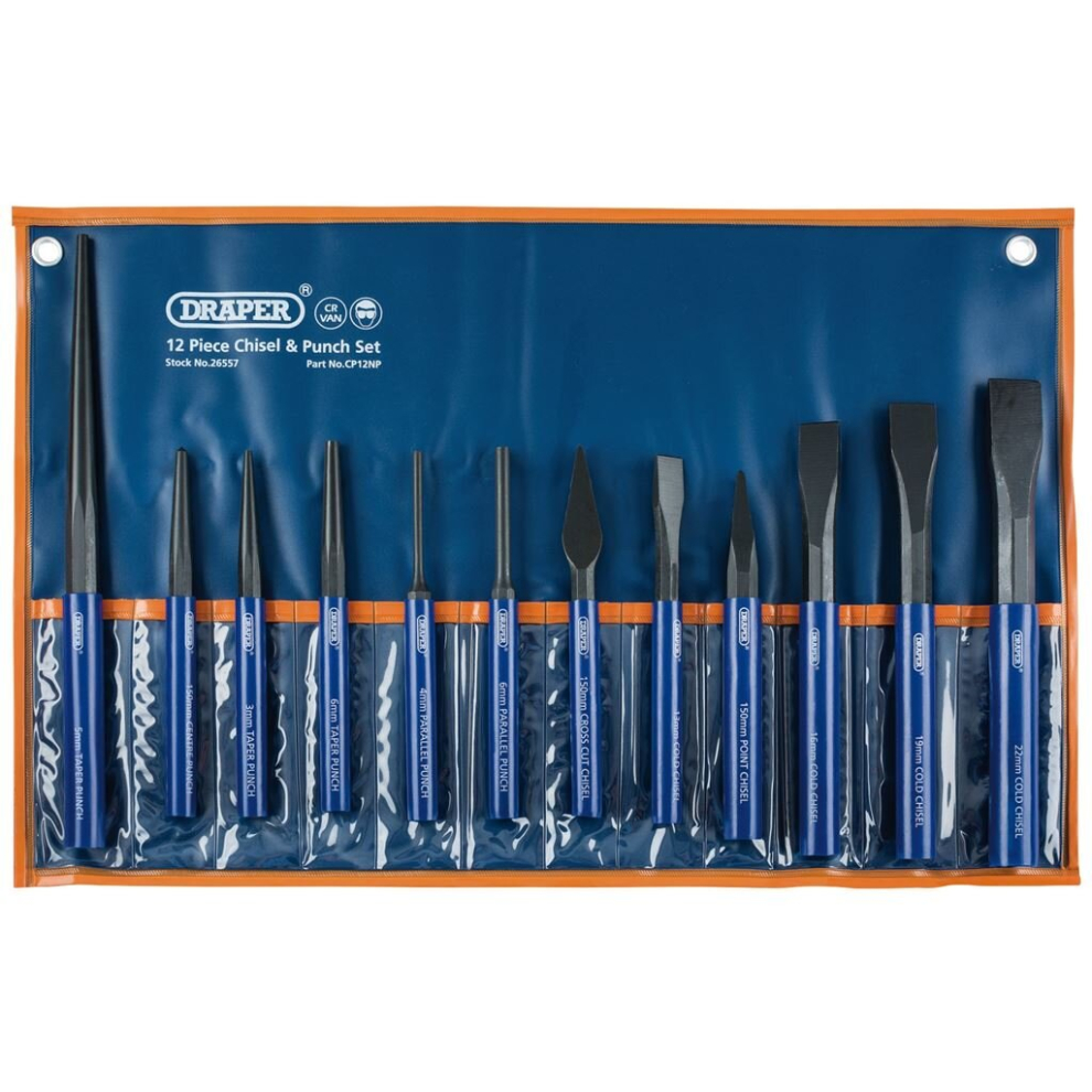 Draper Tools 12 Piece Mechanic's Cold Chisel and Punch Taper Centre Set 26557