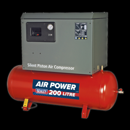 Sealey Air Compressor 200L Belt Drive 3hp with Cast Cylinders Low Noise