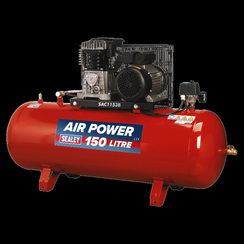 Sealey Air Compressor 150L Belt Drive 3hp with Cast Cylinders