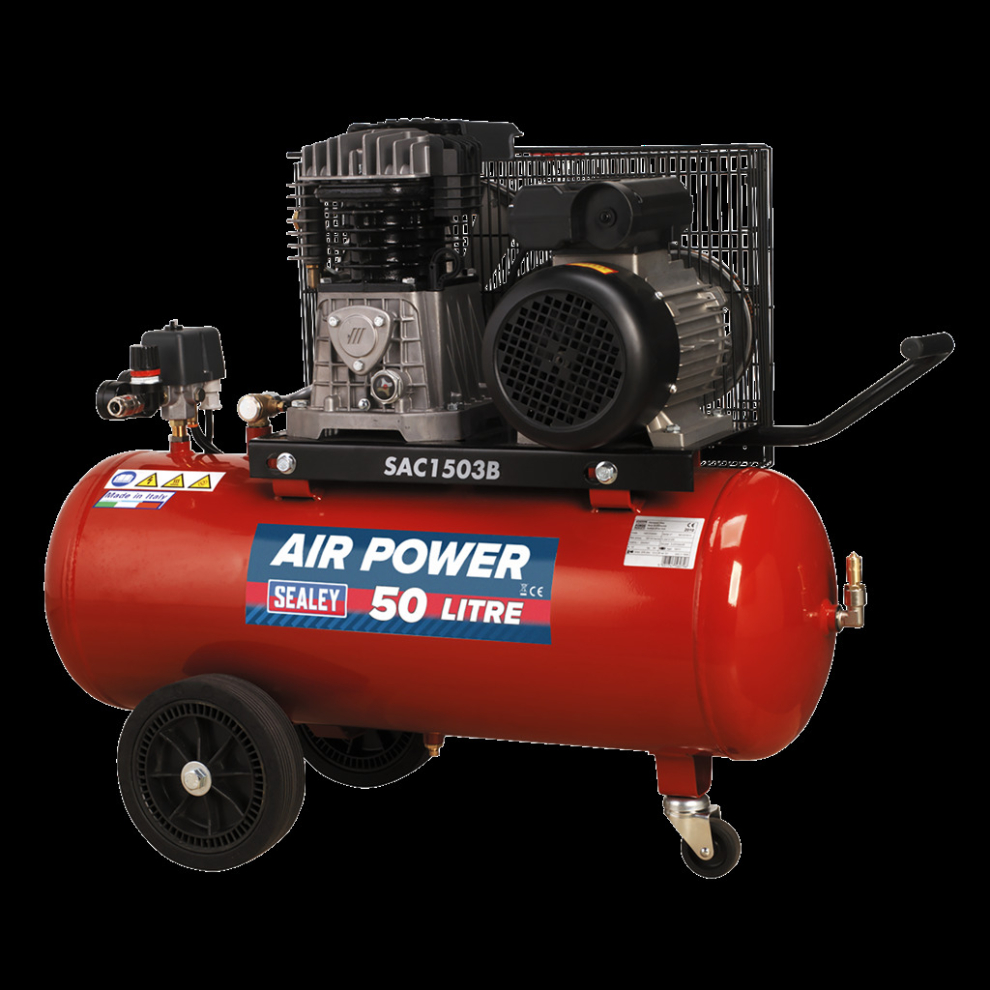 Air Compressor 50L Belt Drive 3hp with Cast Cylinders & Wheels