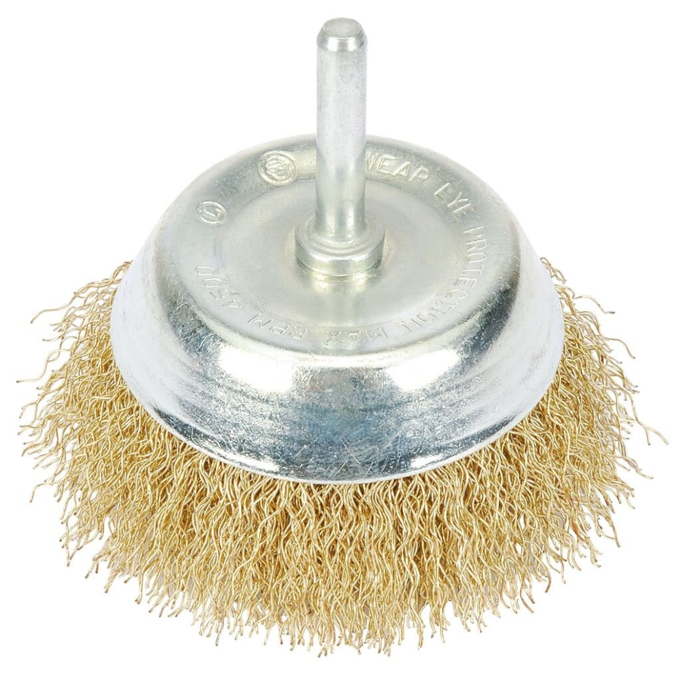 Brassed Steel Crimped Wire Cup Brush, 75mm