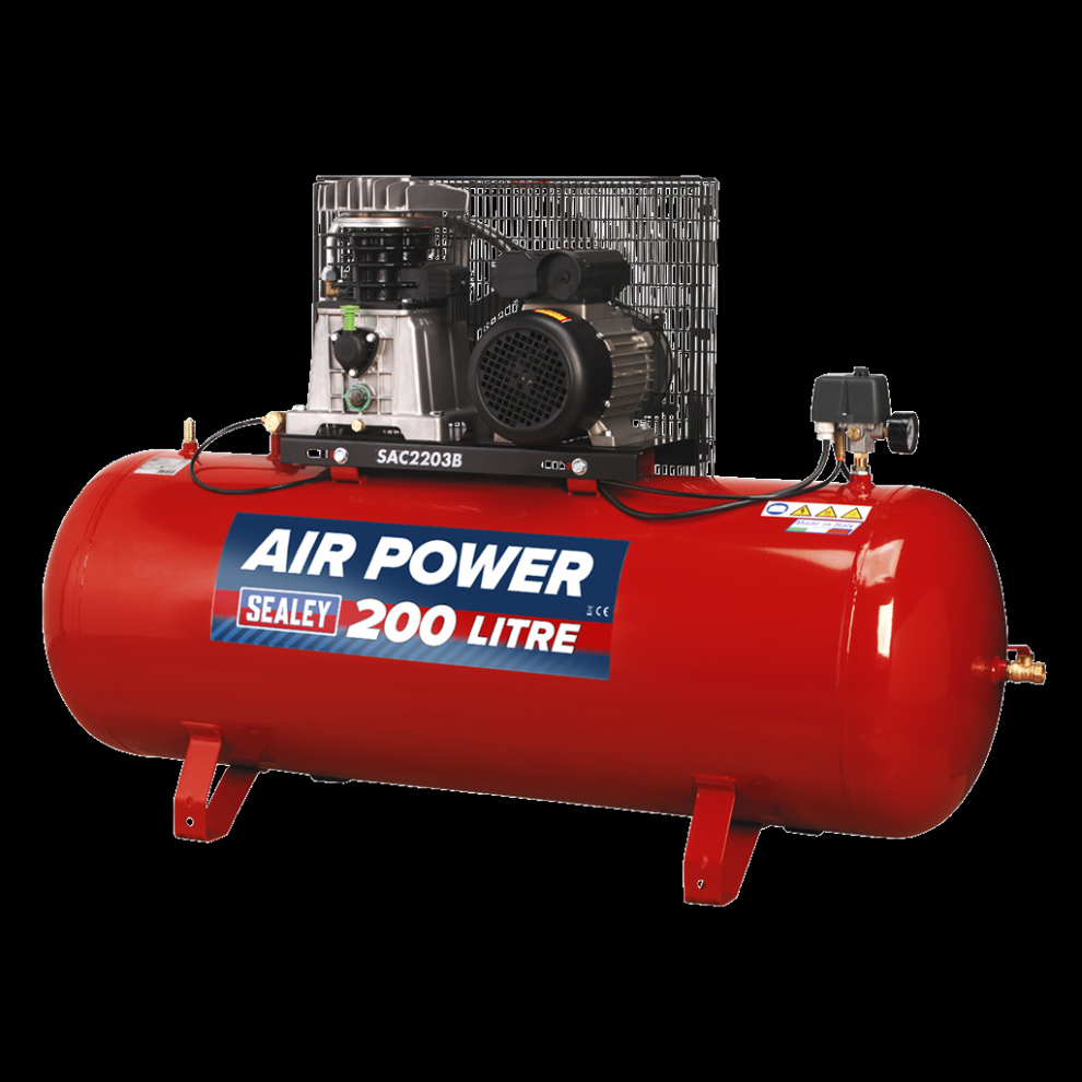 Sealey Air Compressor Belt Drive 3Hp With Cast Cylinders 200L