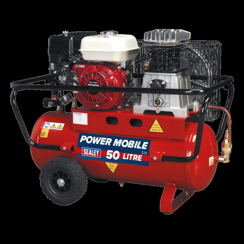 Sealey Air Compressor 50L Belt Drive Petrol Engine 5.5hp