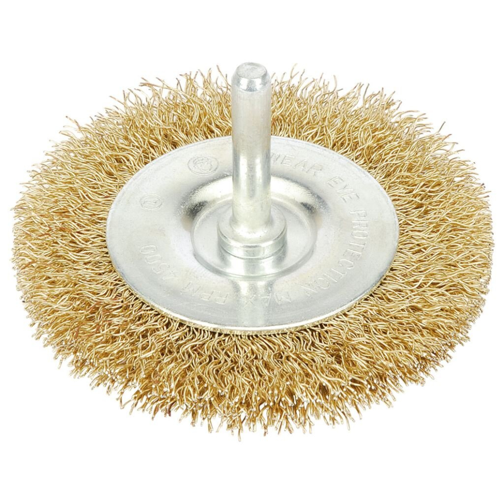Brassed Steel Crimped Wire Wheel Brush, 75mm