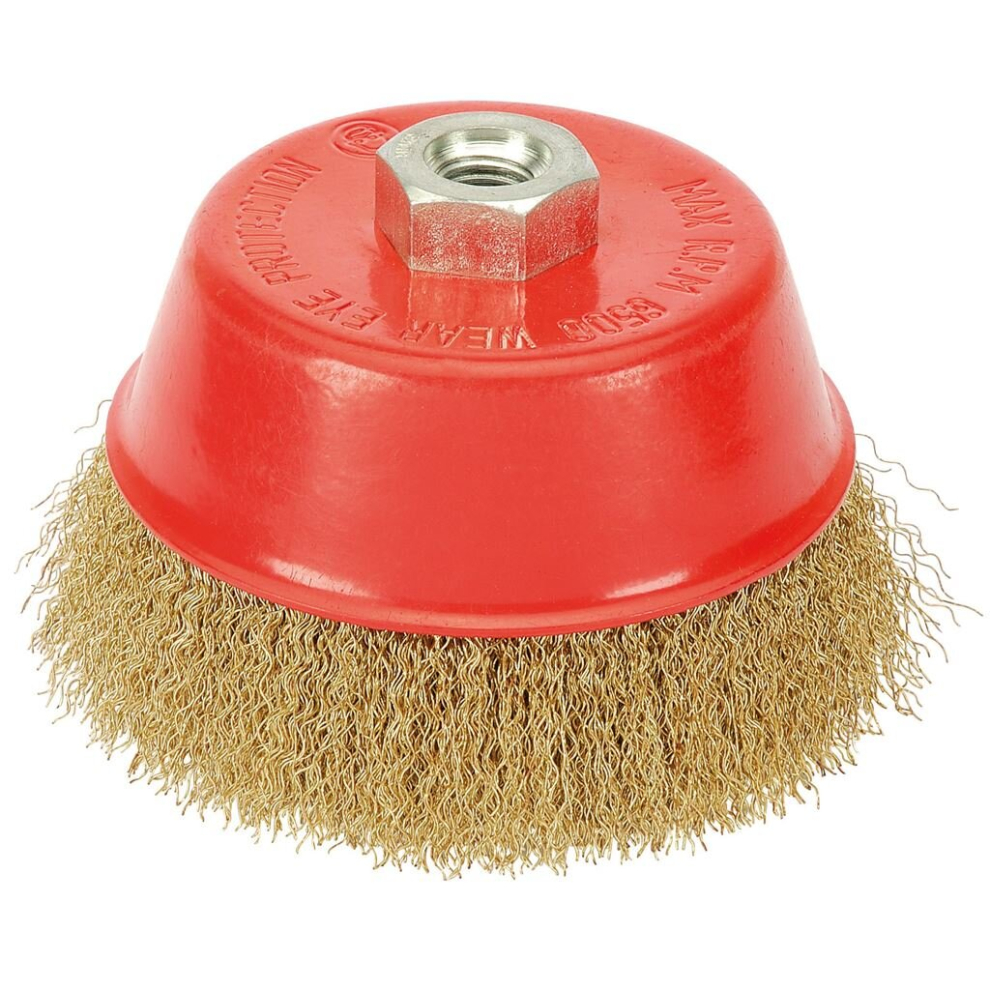 Brassed Steel Crimped Wire Cup Brush, 125mm, M14