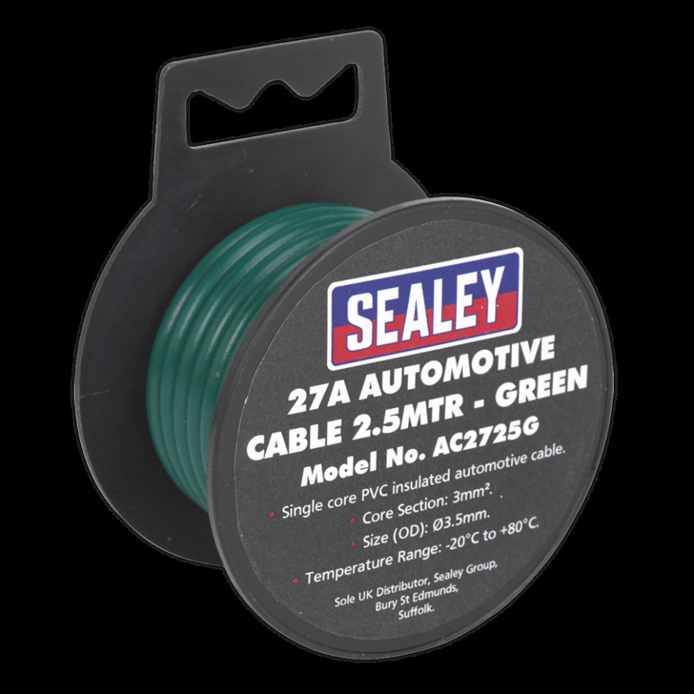 Sealey Automotive Cable Thick Wall 27A 2.5M Green