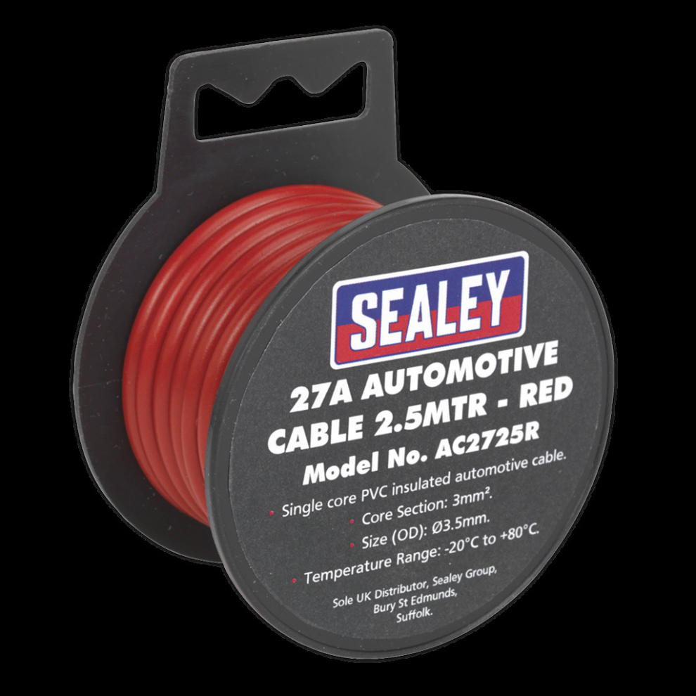 Sealey Automotive Cable Thick Wall 27A 2.5M Red