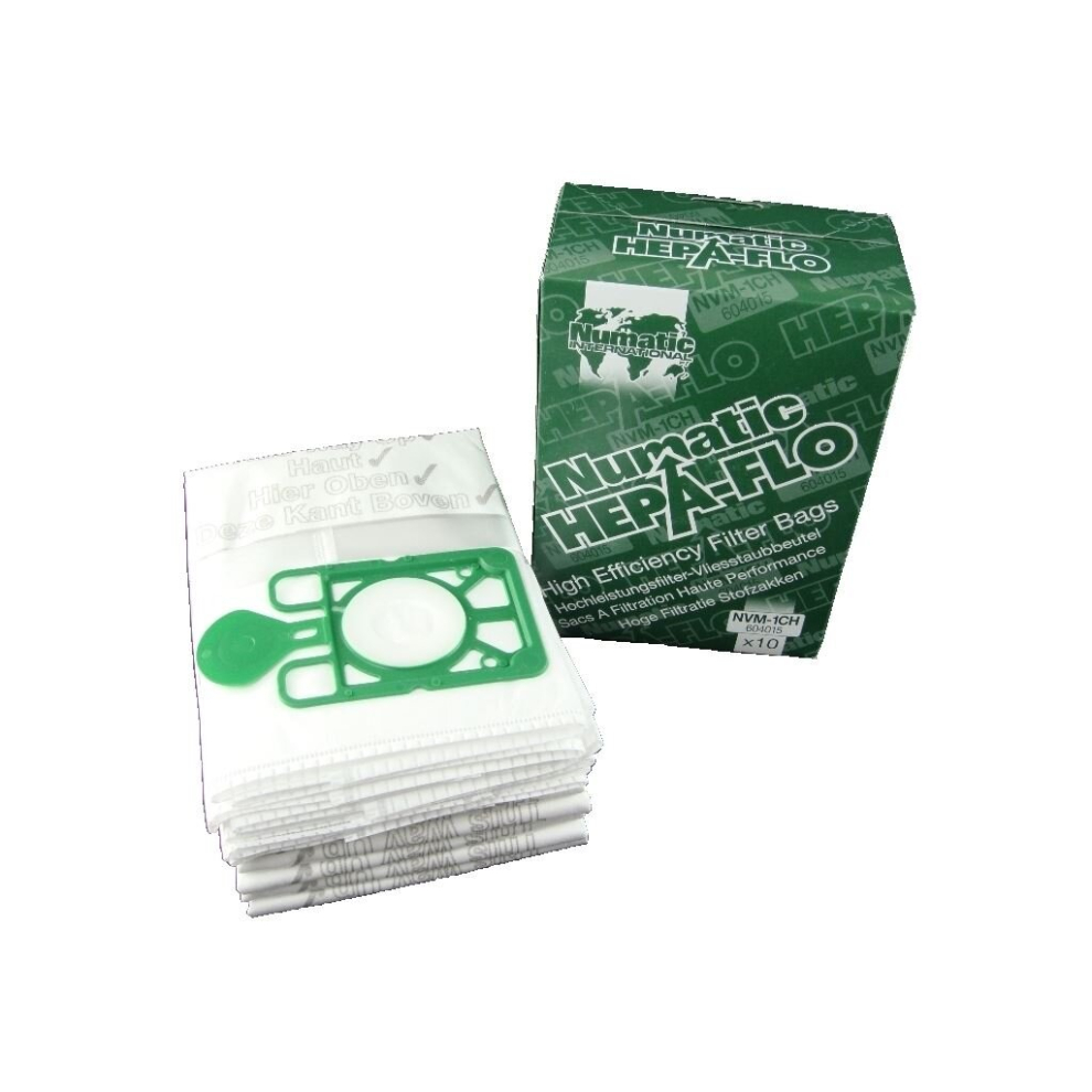 Numatic NVM-1CH 3-Layer HepaFlo Vacuum Dust Bags, Pack of 10 - Genuine Numatic Replacement for Henry/Hetty/James (604015)