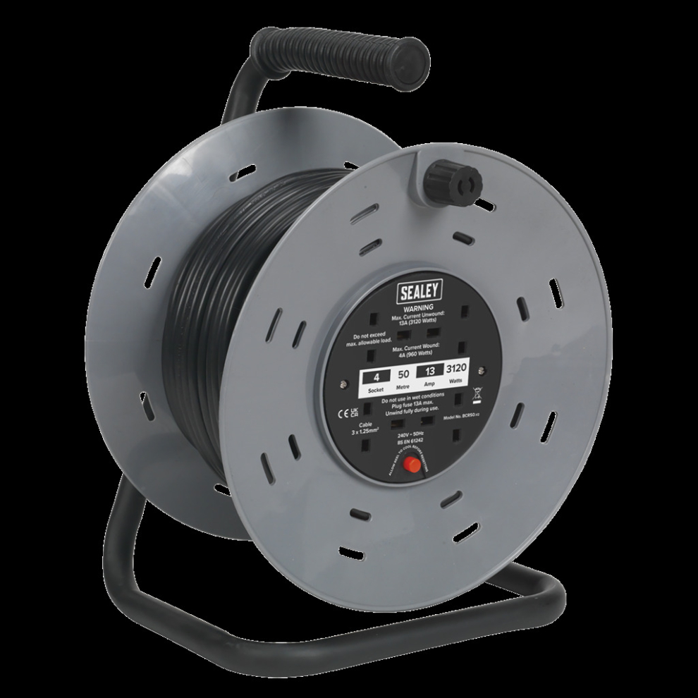 Cable Reel 50m 4 x 230V 1.25mm² Thermal Trip