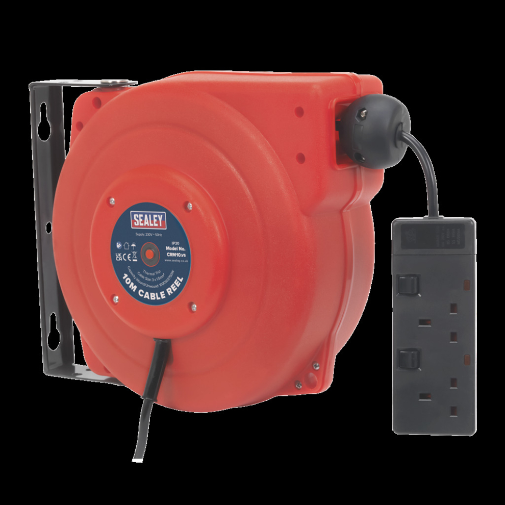Cable Reel System Retractable 10m 2 x 230V Socket