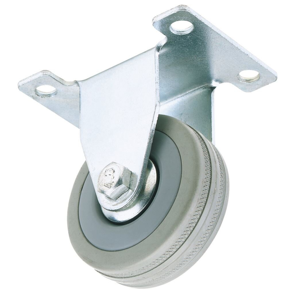 Fixed Plate Fixing Rubber Castor, 100mm Diameter, S.W.L. 80kg