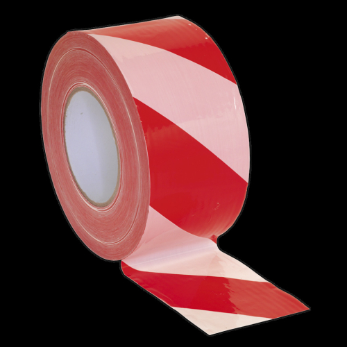 Sealey Hazard Warning Barrier Tape 80mm x 100m Red/White Non-Adhesive