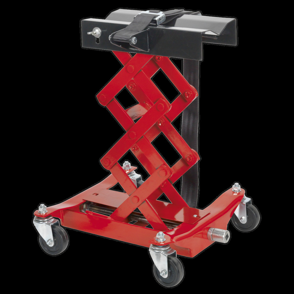 Sealey TJ150E 150kg Floor Transmission Jack - 195-585mm Saddle, 400x420mm Base, 5deg Tilt, 4 Swivel Castors