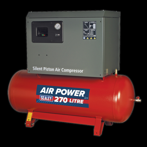 Sealey Compressor 270L Belt Drive 7.5hp 3ph 2-Stage with Cast Cylinders Low Noise