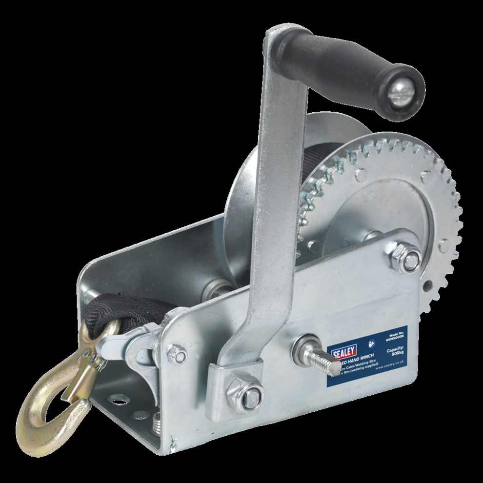 Sealey Geared Hand Winch 900Kg Capacity With Webbing Strap
