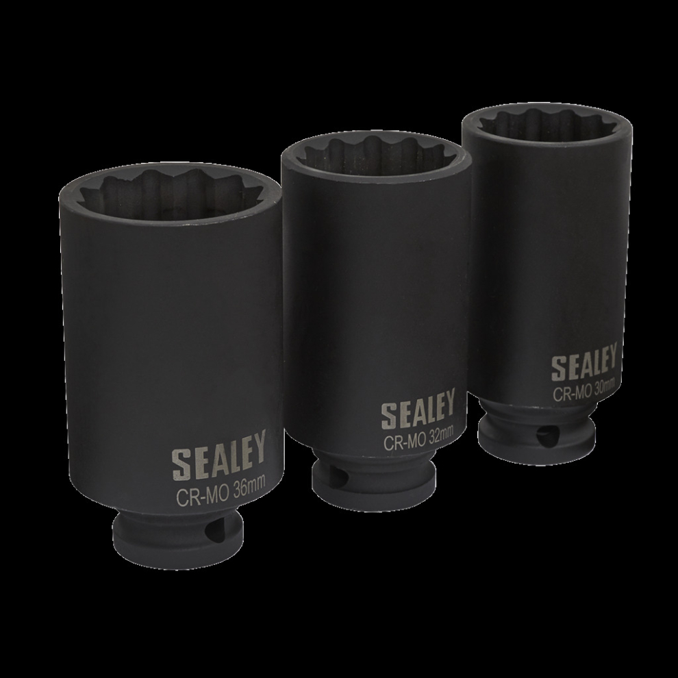 Sealey Impact Hub Nut Socket Set 3Pc 12-Point 1/2"Sq Drive Size 1