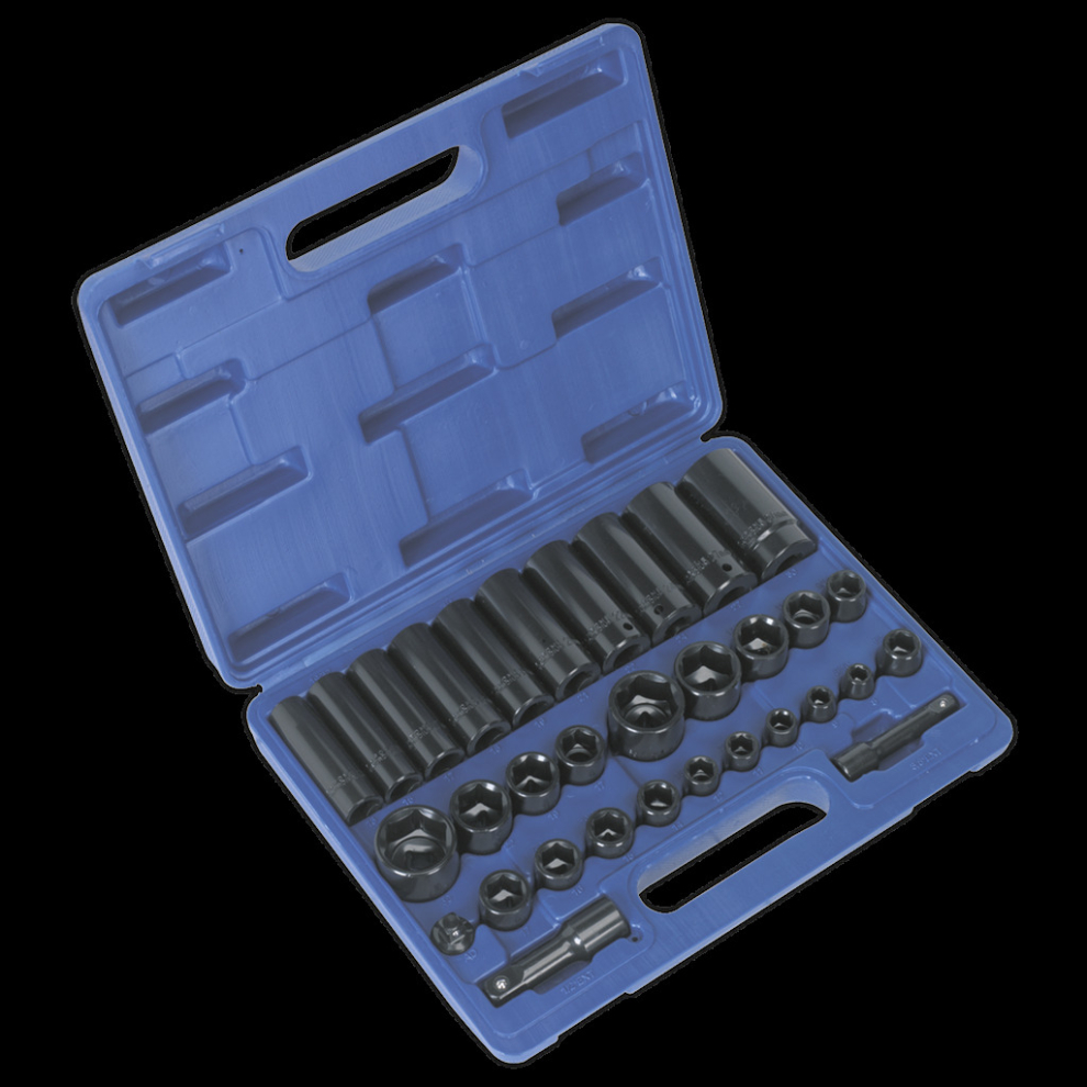 Impact Socket Set 32pc Standard/Deep 3/8" & 1/2"Sq Drive Metric/Imperial