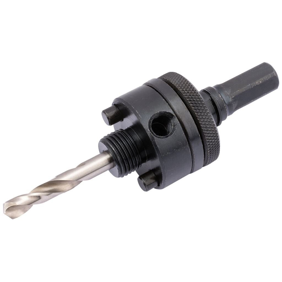 Locking Hex. Shank Holesaw Arbor with HSS Pilot Drill for Holesaws 32 - 210mm, 7/16"" Thread