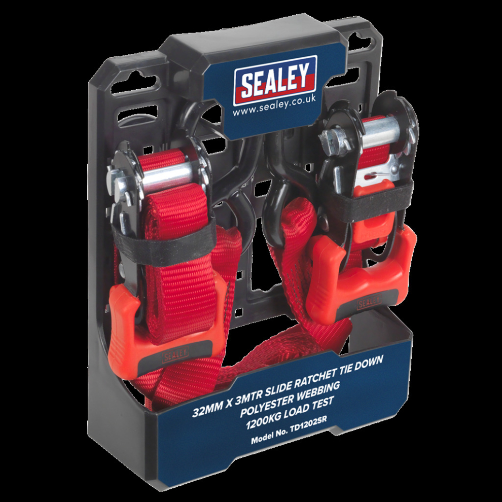 Slide Ratchet Strap 32mm x 3m Polyester Webbing with S-Hooks 1200kg Breaking Strength