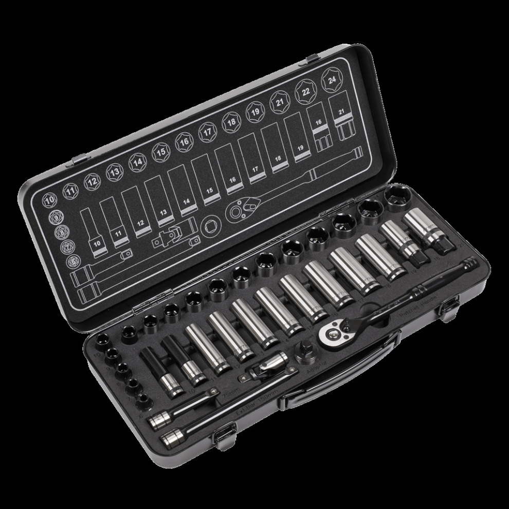 Socket Set 34pc 3/8"Sq Drive WallDrive® Metric Black Series