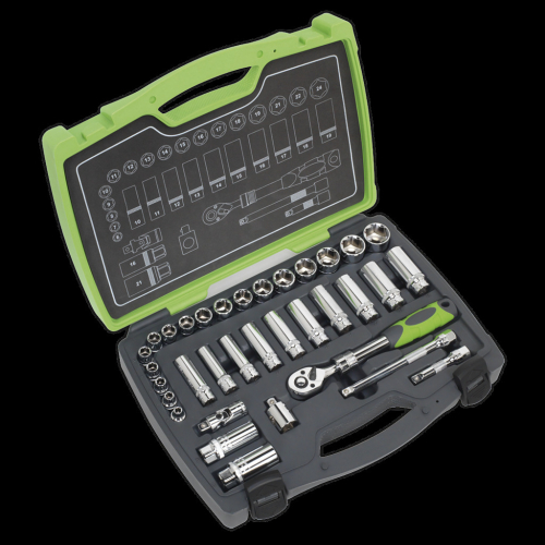 Sealey Socket Set 34pc 3/8"Sq Drive 6pt WallDrive® Metric