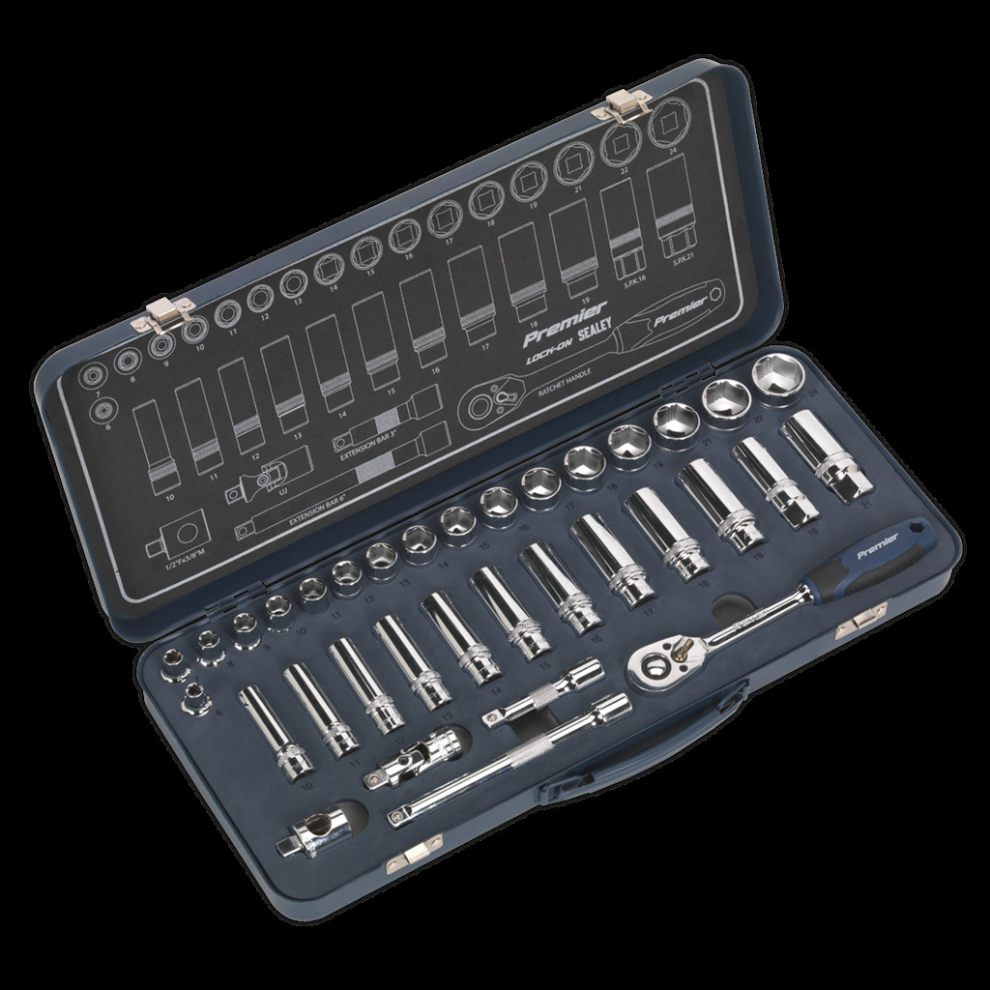 Sealey Socket Set 34Pc 3/8"Sq Drive Lock-On? 6Pt Metric