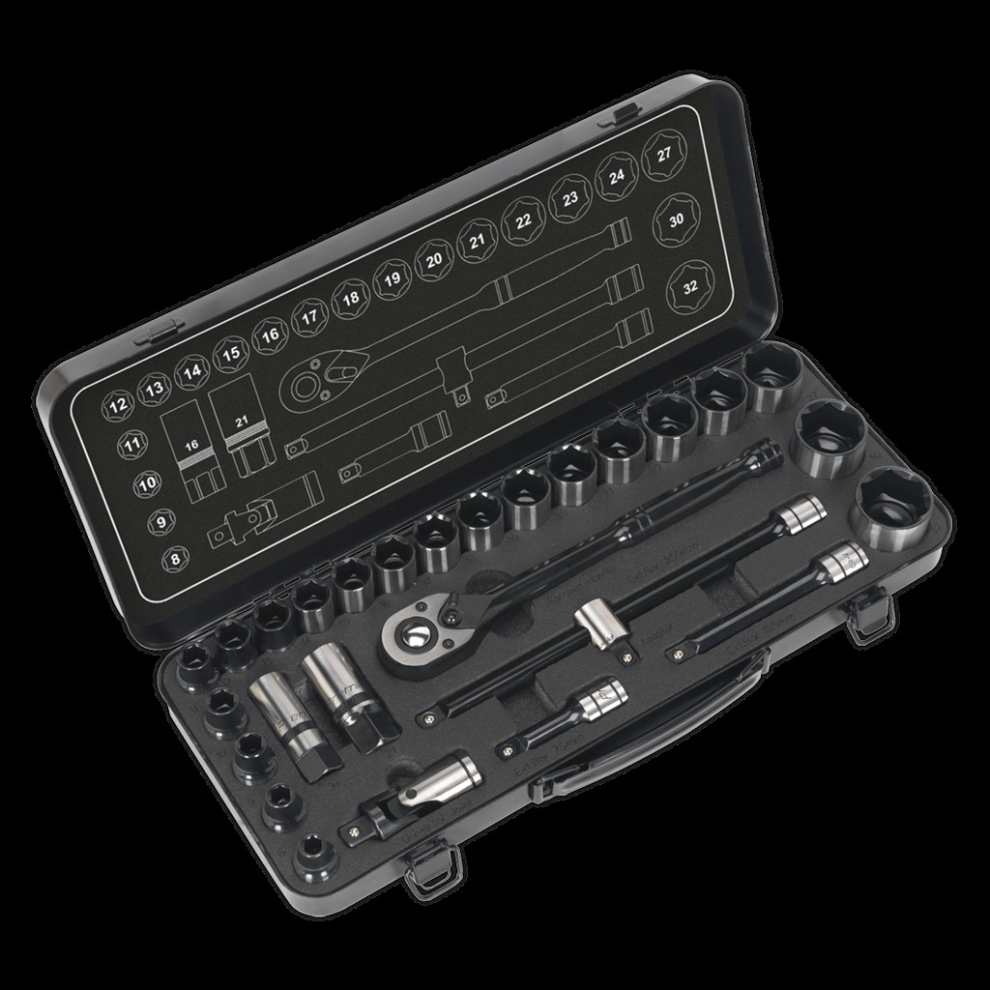 Socket Set 28pc 1/2"Sq Drive 6pt WallDrive® Metric Black Series