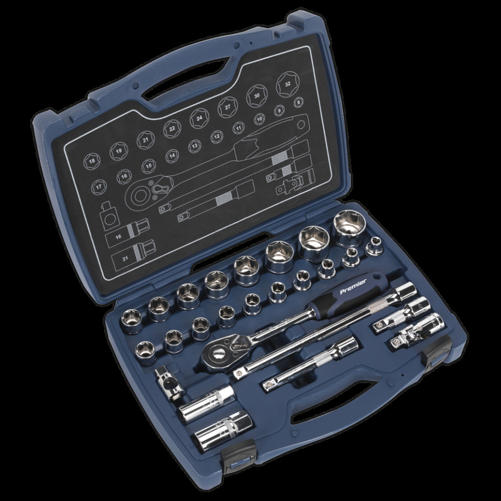 Sealey Socket Set 26Pc 1/2"Sq Drive 6Pt Walldrive® Metric