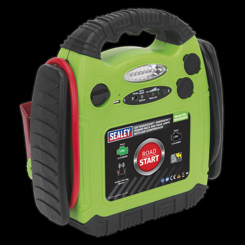 Sealey Roadstart® Emergency Jump Starter With Air Compressor 12V 900 Peak Amps