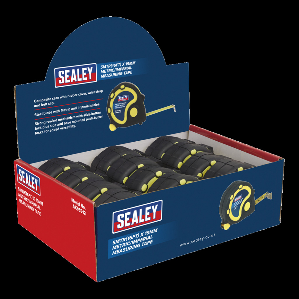 Rubber Tape Measure 5m(16ft) x 19mm Metric/Imperial Display Box of 12