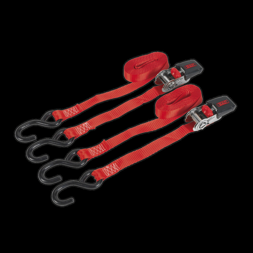 Ratchet Straps 25mm x 4m Polyester Webbing with S-Hooks 800kg Breaking Strength - Pair