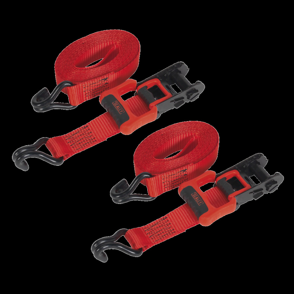 Ratchet Straps 32mm x 4.9m Polyester Webbing with J-Hooks 1200kg Breaking Strength - 2 Pairs