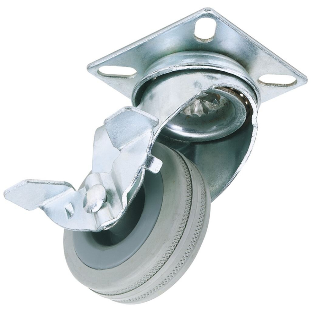 Swivel Plate Fixing Rubber Castor With Brake, 100Mm Diameter, S.w.l. 80Kg 5010559654796