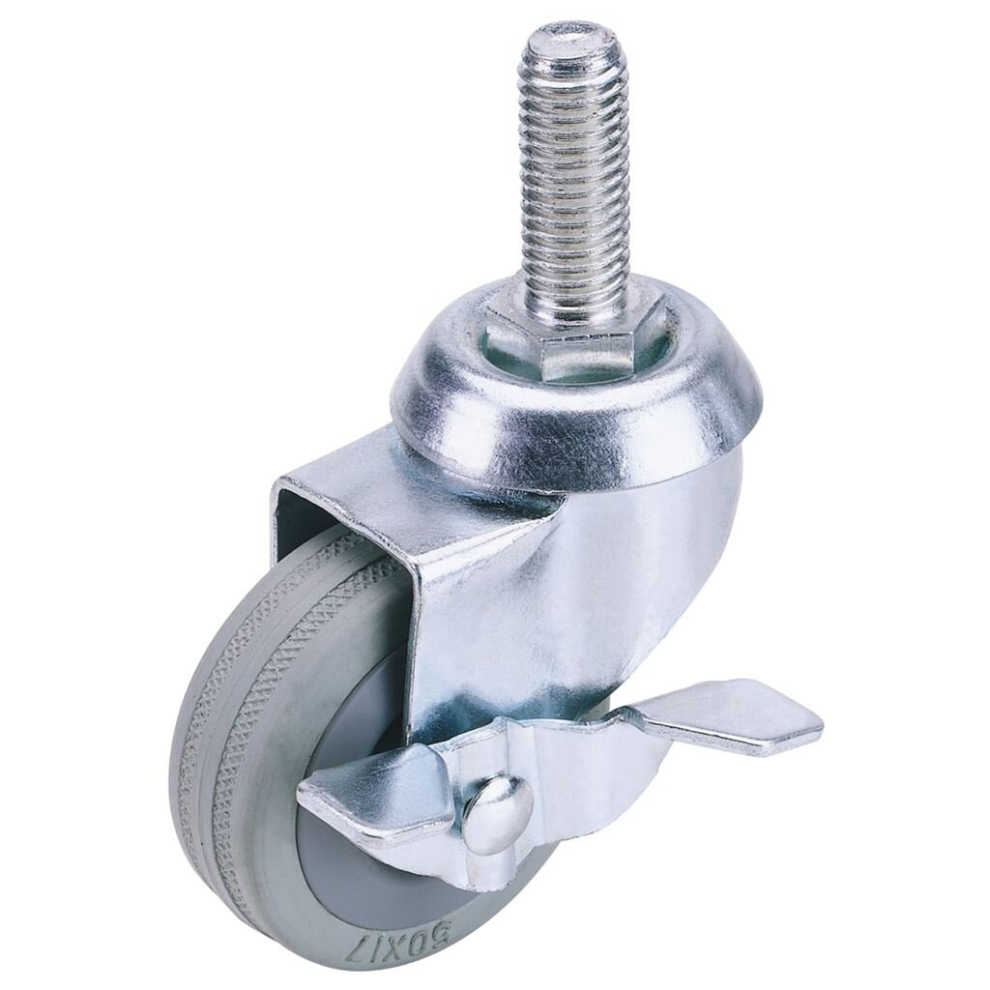 Draper Swivel Bolt Fixing Rubber Castor With Brake, 100Mm Diameter, S.w.l. 80Kg