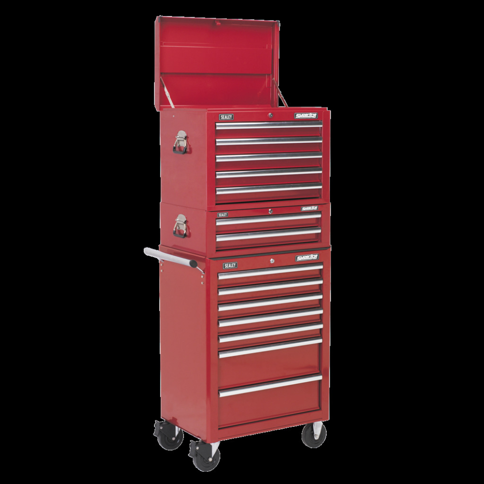 Topchest, Mid-Box & Rollcab Combination 14 Drawer with Ball-Bearing Slides - Red