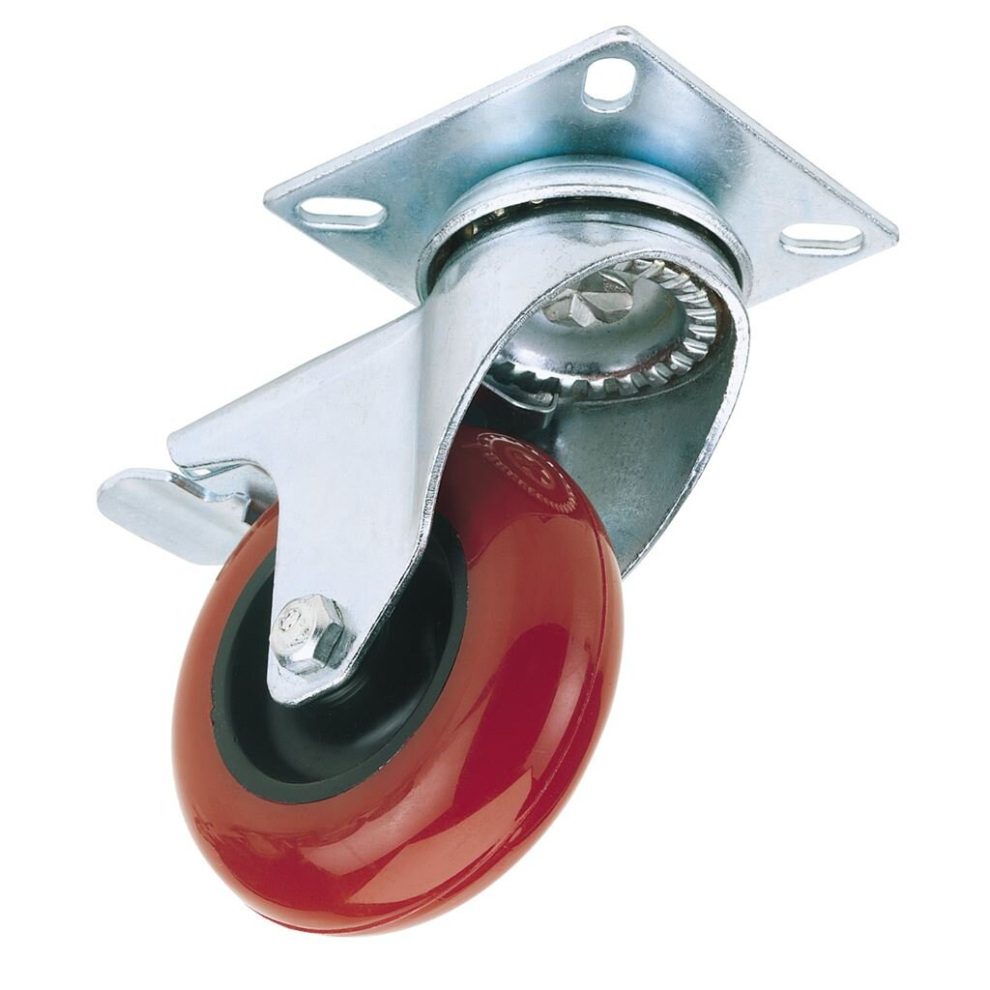 Draper Swivel Plate Fixing Polyurethane Wheel With Brake, 75Mm Diameter, S.w.l. 70Kg