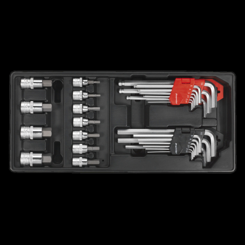 Sealey Tool Tray with Hex/Ball-End Hex Keys & Socket Bit Set 29pc
