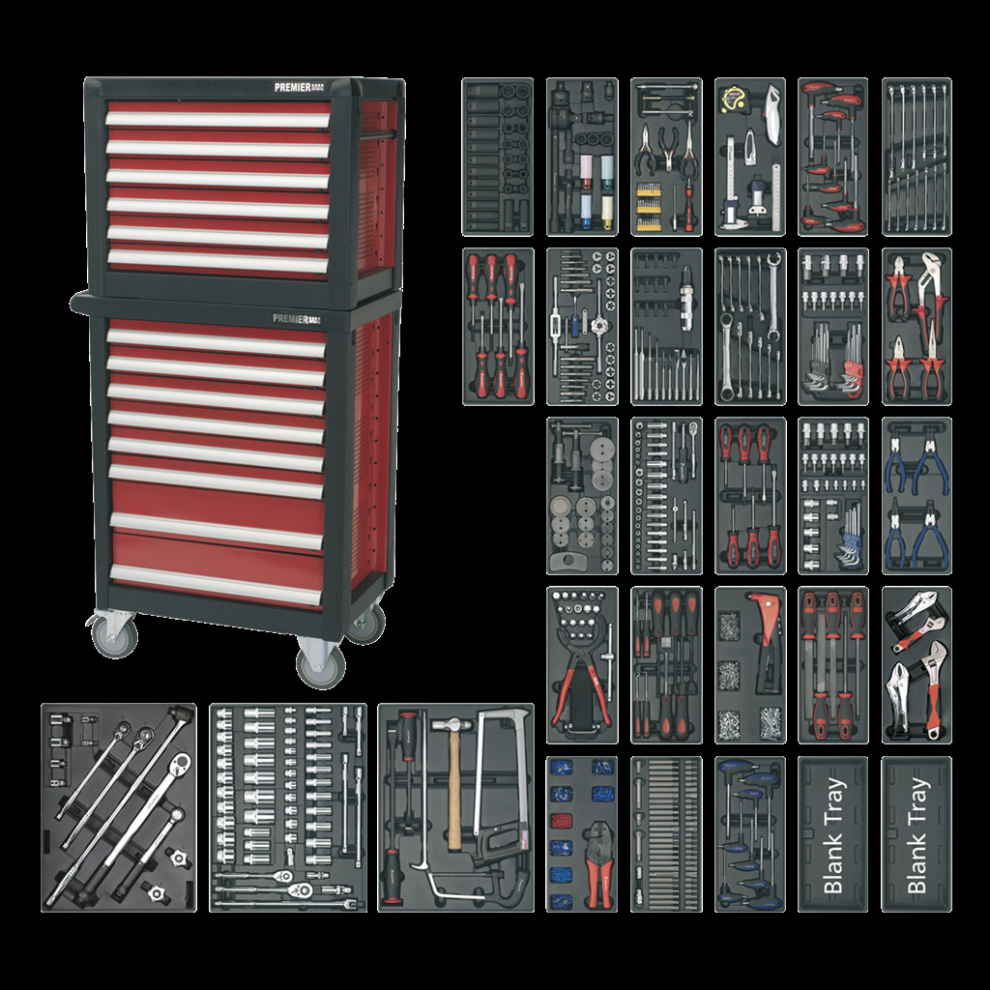 Topchest & Rollcab Combination 14 Drawer with Ball-Bearing Slides & 1233pc Tool Kit