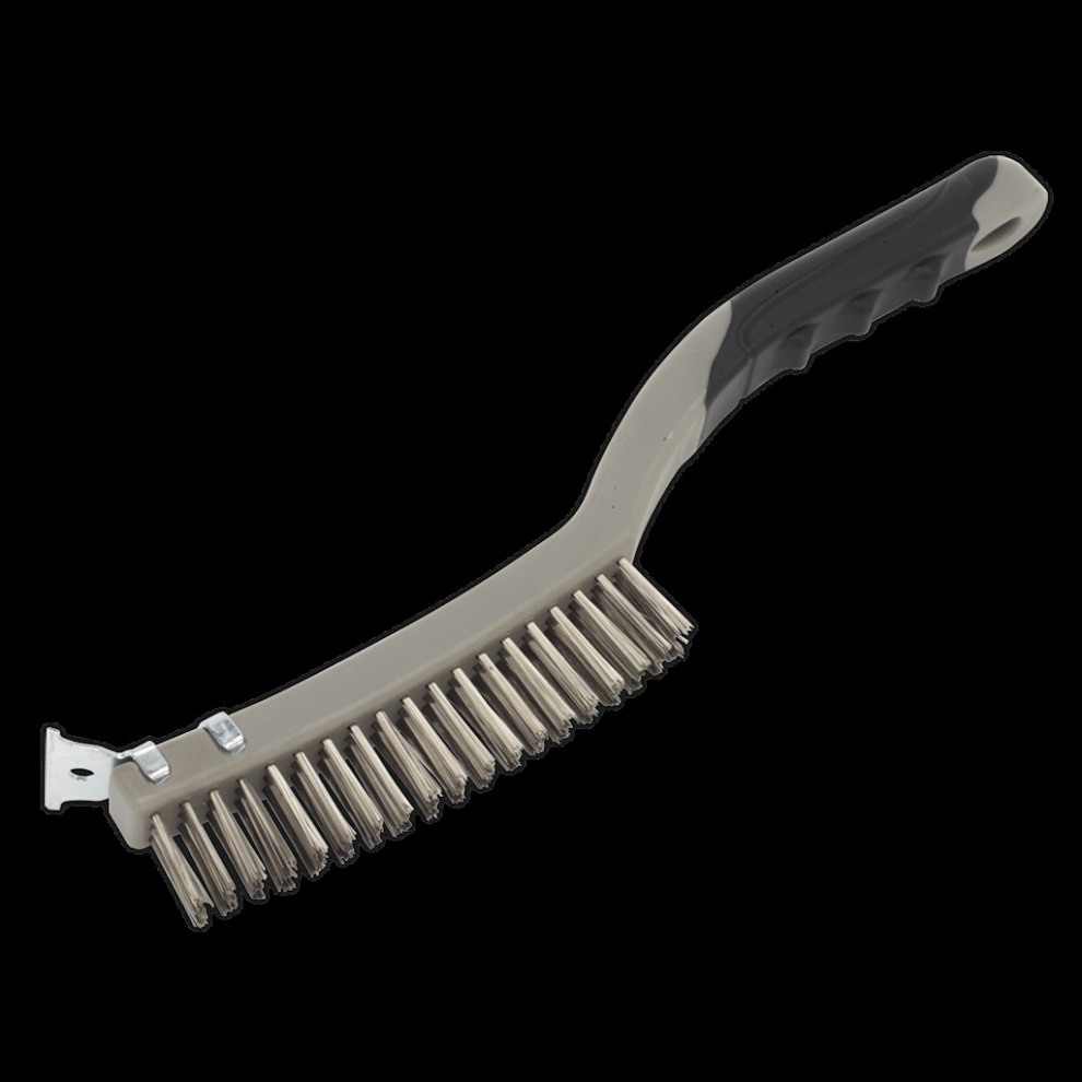 WB105 Wire Brush with Stainless Steel Fill & Scraper - Contoured Soft-Grip Handle