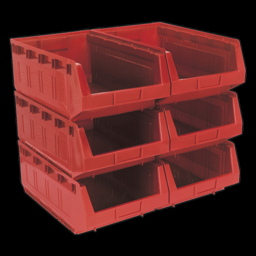 Sealey Plastic Storage Bin 310 x 500 x 190mm - Red Pack of 6