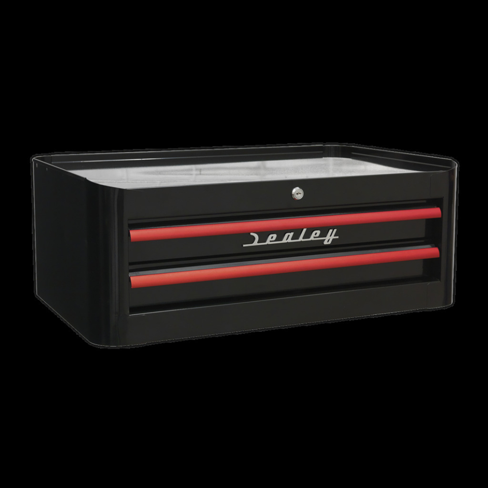 Mid-Box 2 Drawer Retro Style - Black with Red Anodised Drawer Pulls