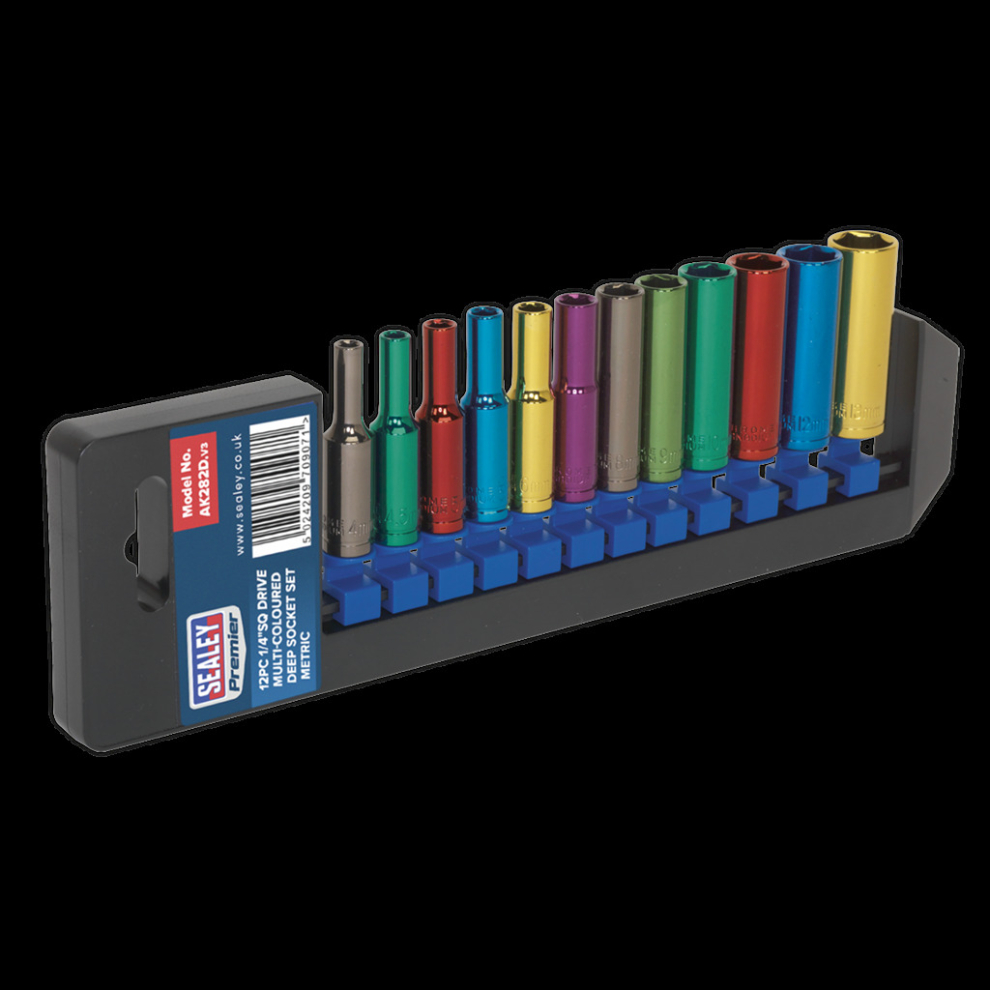 Multi-Coloured Socket Set 12pc 1/4"Sq Drive Deep WallDrive® Metric